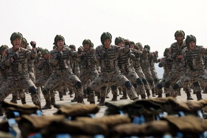 North Korean military in uniform preparing for an assault